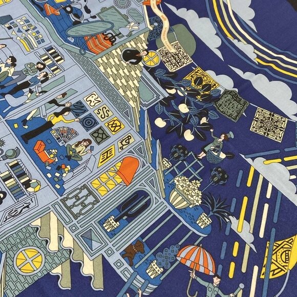 HERMES Carres 140/Carre Geant - Navy Blue Multi Cashmere Silk Scarf - Picture 4 of 7